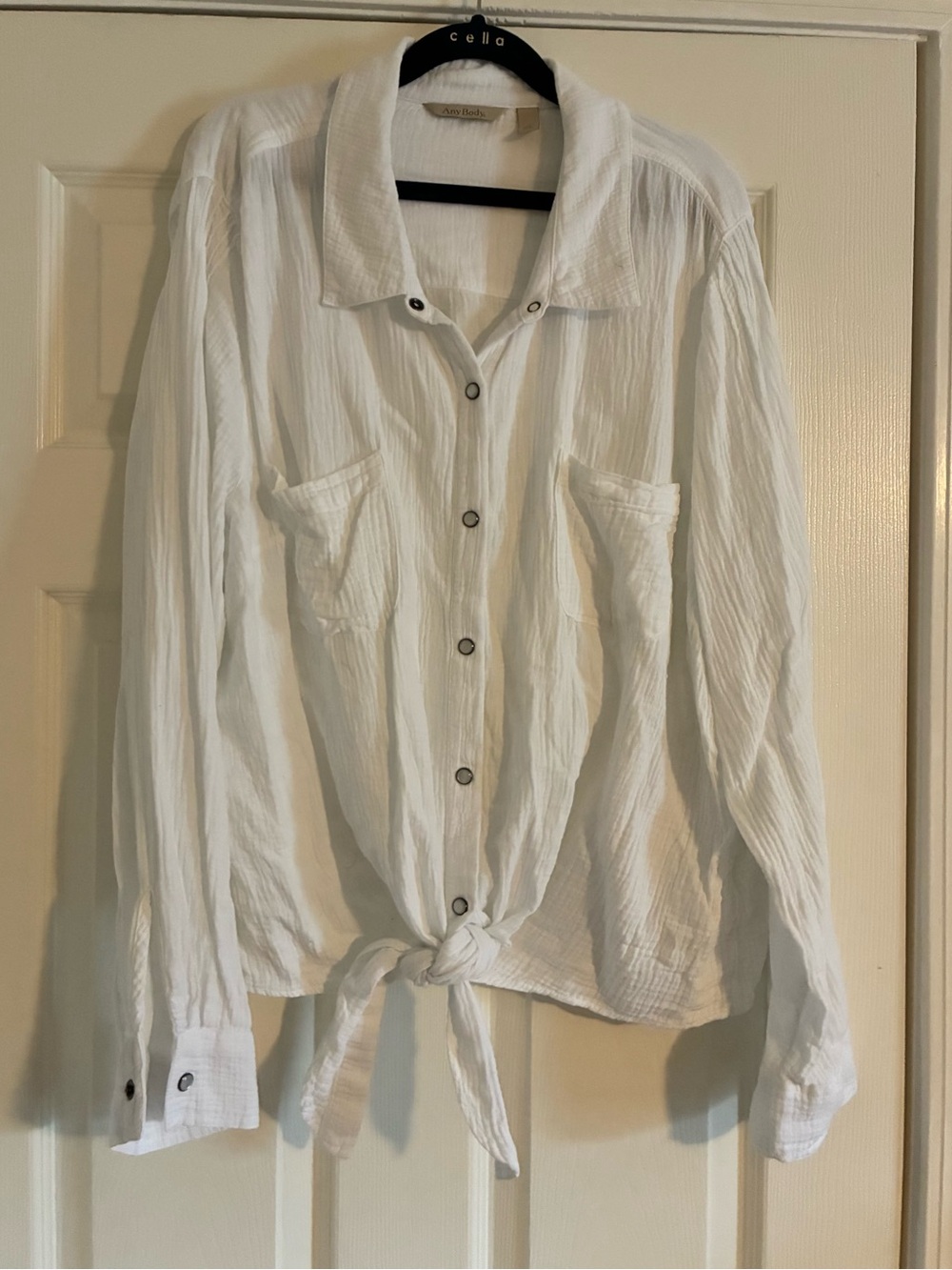 Anybody White Button-Up Tie-Front Shirt